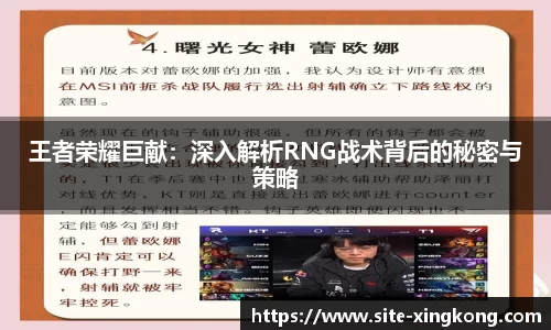 王者荣耀巨献：深入解析RNG战术背后的秘密与策略